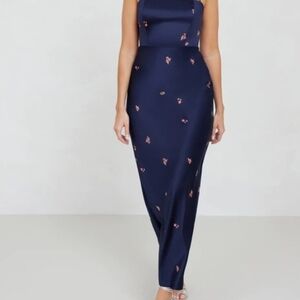 Park & Fifth Elegant Navy Maxi Dress with Floral Accents